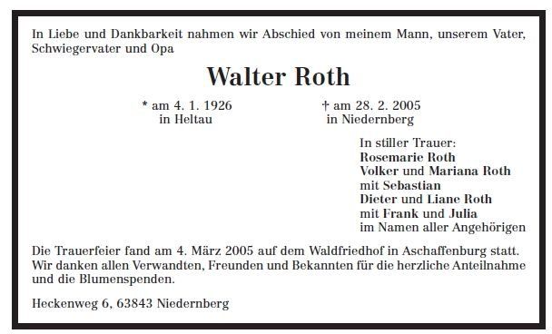 Roth Walter 1926-2005Todesanzeige